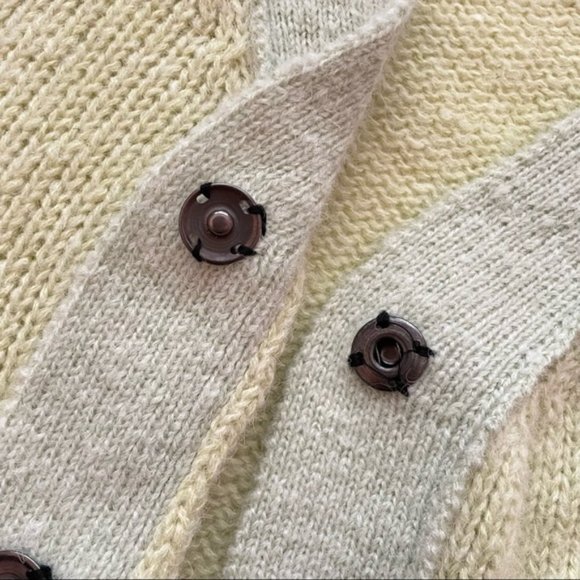 SOLD YesStyle V-Neck Two-Tone Green Knit Button-Up Trendy Cardigan - Picture 16 of 16